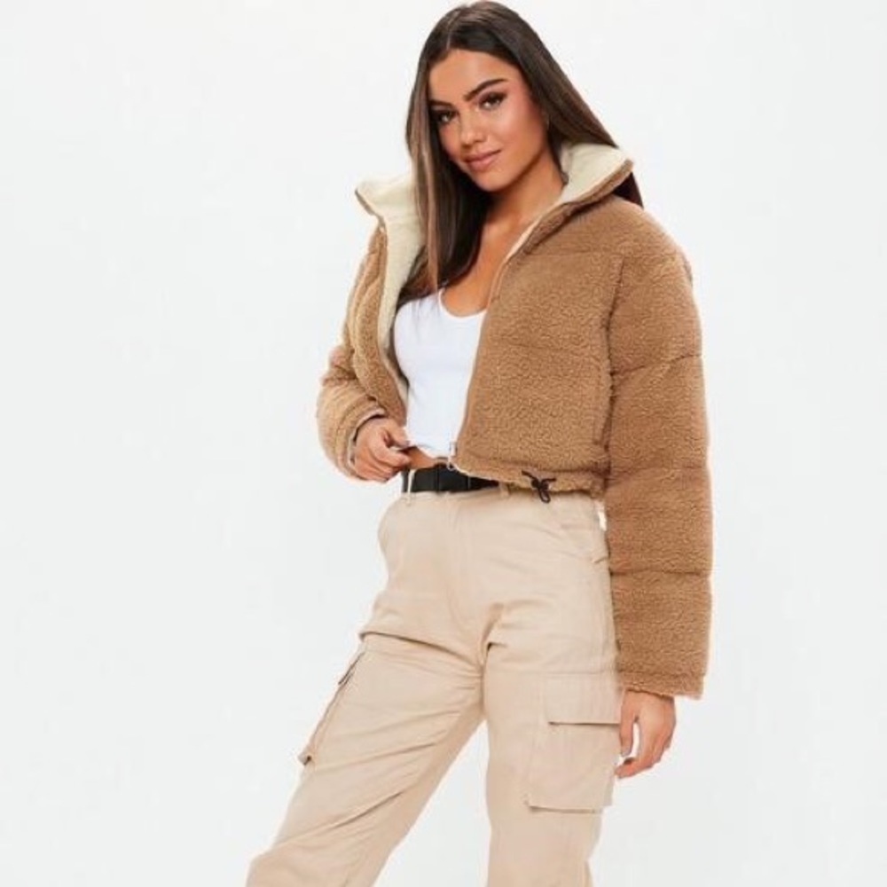 Tan Reversible Crop Puffer Jacket